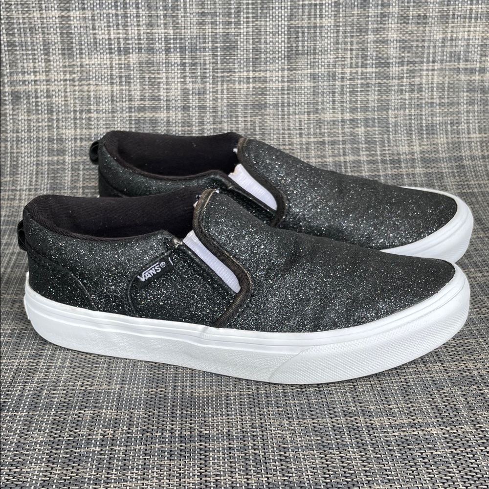 Vans Asher "Party Glitter" Black Slip-On Casual Sneakers Youth Girls Size 3